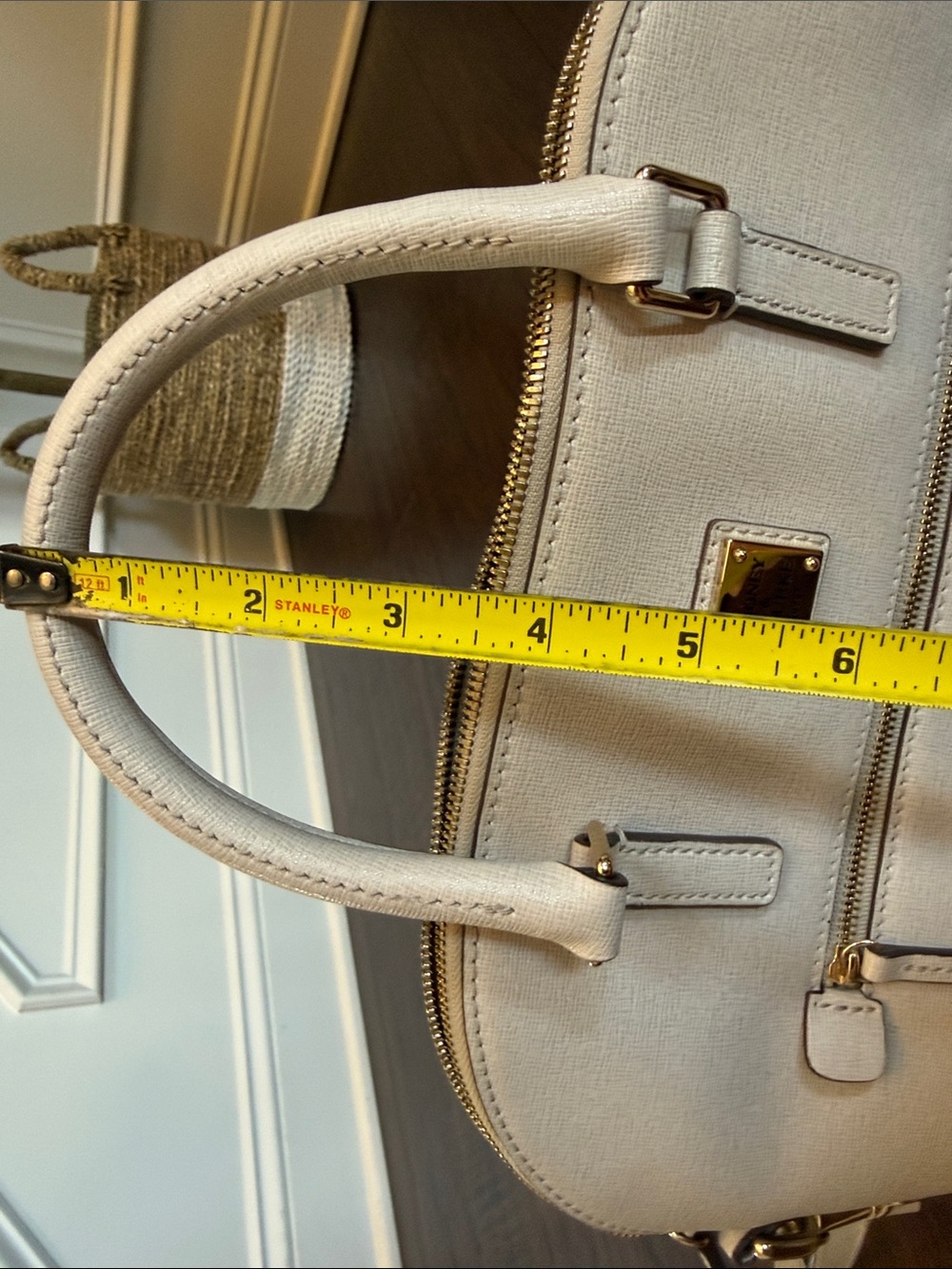 Dooney & Bourke Saffiano Leather Satchel Crossbody Ivory Taupe Gold Hardware - Picture 13 of 15